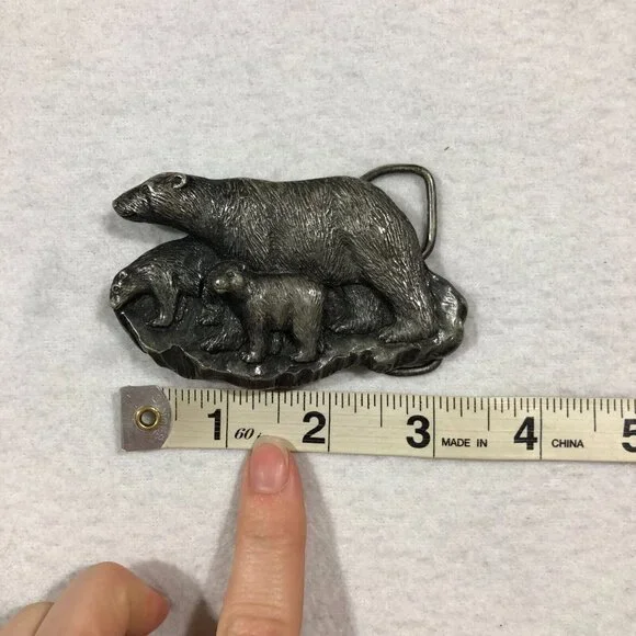 Vintage 1978 Bergamot Brass Works Polar Bears Belt Buckle USA 70's Unisex - Picture 8 of 9